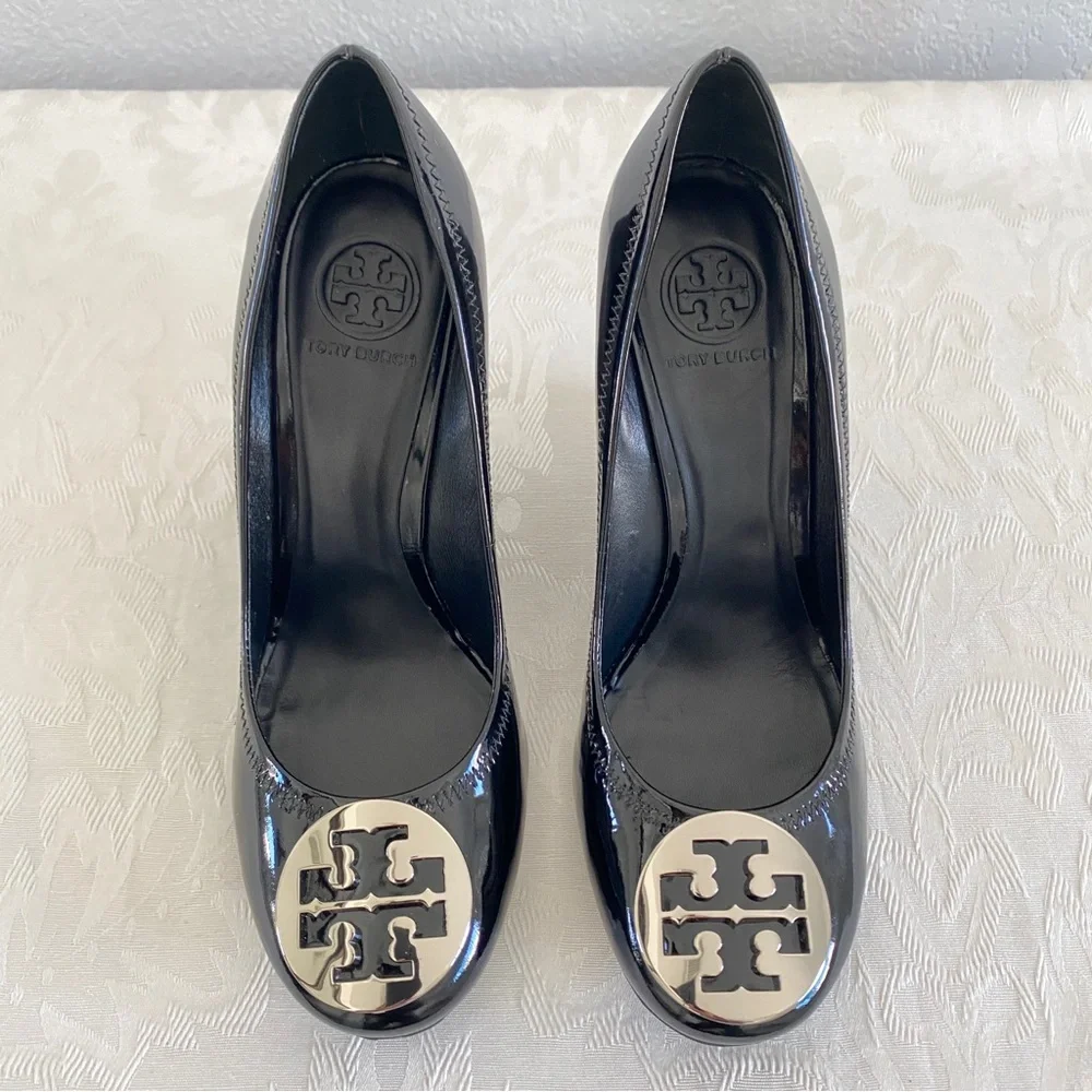 Tory Burch Black patent leather wedge Pumps